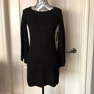 NWT LULUS BLACK KNIT SWEATER DRESS W/ BELL SLEEVES
